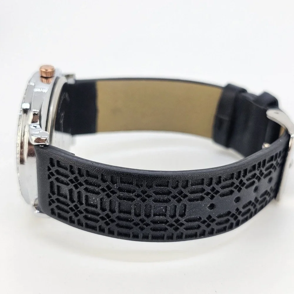 Jessica Carlyle 36MM Women Watch White Dial Crystal Bezel Black Bands NewBattery